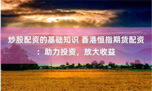 炒股配资的基础知识 香港恒指期货配资：助力投资，放大收益